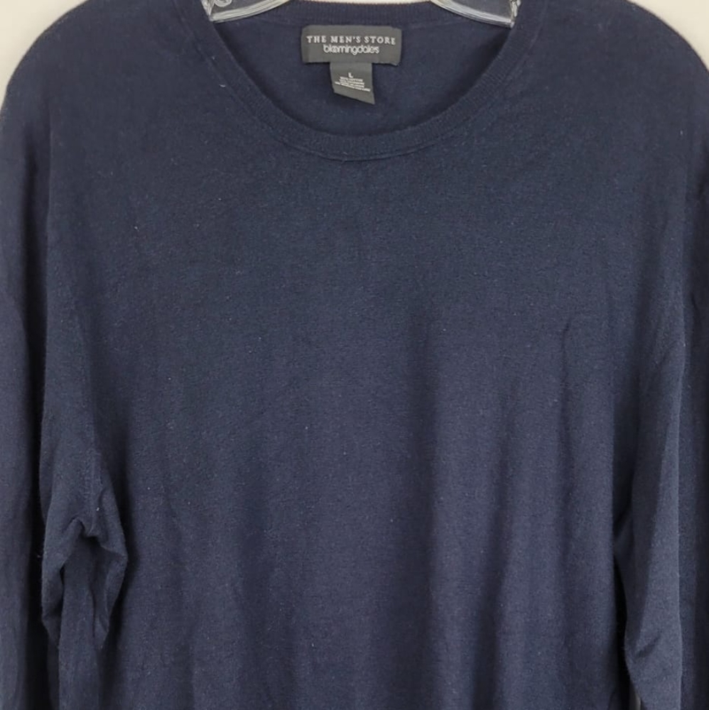 Bloomingdale's Navy Blue Crew Neck Cotton Cashmere Fine Knit Sweater Size Large